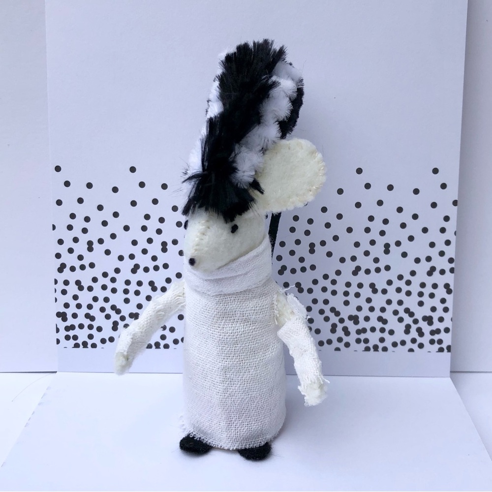 Bride of Frankenstein felt mouse hand-sewn art doll cake topper Summerween